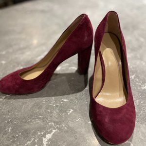 Ann Taylor (Size 7.5) Wine Red Suede Block High Heel